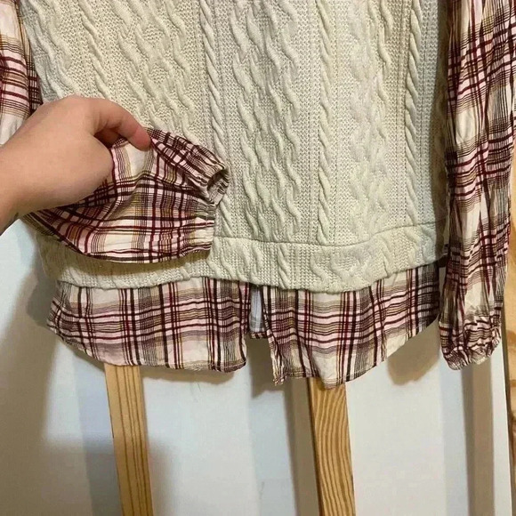Maurices sweater with look of shirt underneath, plaid/tan size small - Picture 5 of 9